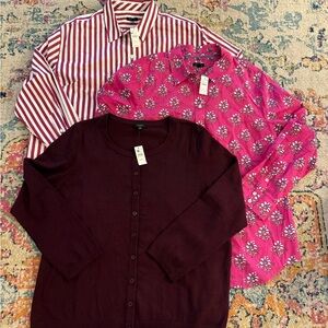 Talbots Women’s Striped and Floral Shirt and Cardigan Set